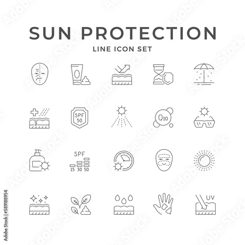 Set line icons of sun protection