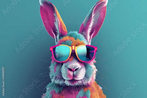 A happy fashion rabbit with his sunglasses celebrating Easter - Generative Ai, Generative AI