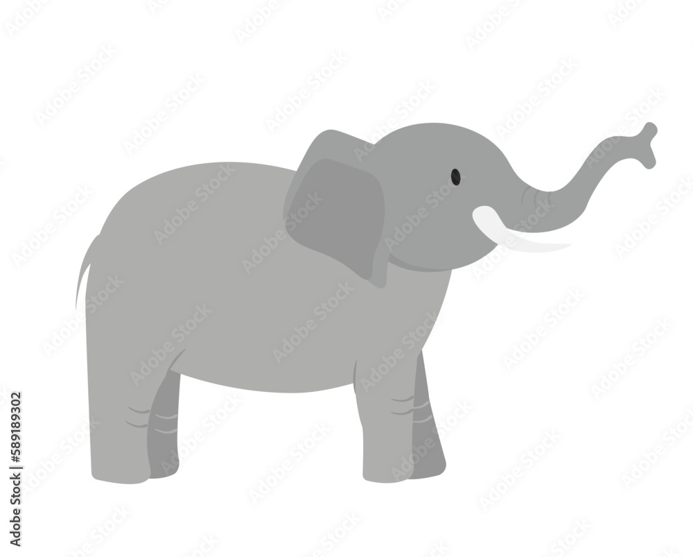 Concept Cute animals elephant. This is a cute flat vector illustration of a gray elephant. Vector illustration.