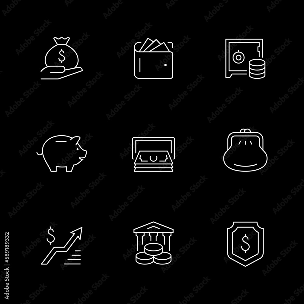 Set line icons of money Set line icons of money