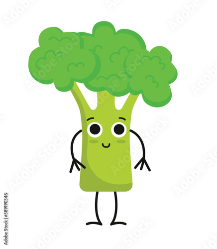 Concept Cute vegan food broccoli vegetable. The illustration portrays the concept of veganism using a flat vector design. Vector illustration.
