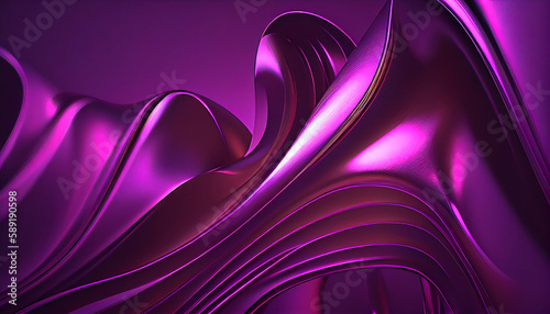 Purple Wavy Satin glass Background  Neon Lighting highlights . 3d render illustration