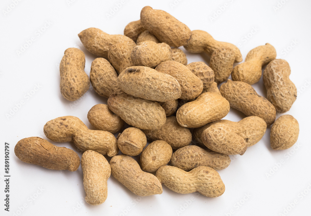 bunch of ecological peanuts on a white background bunch of ecological peanuts on a white background