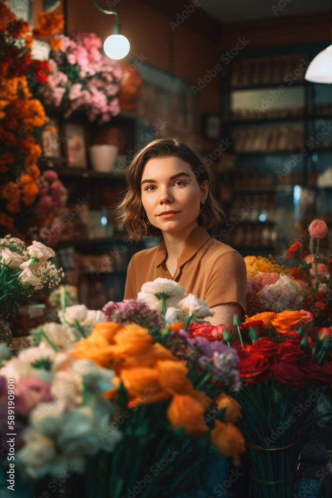Woman Holding Bouquet of Flowers in Colorful Flower Shop - Generative AI
Woman Holding Bouquet of Flowers in Colorful Flower Shop - Generative AI