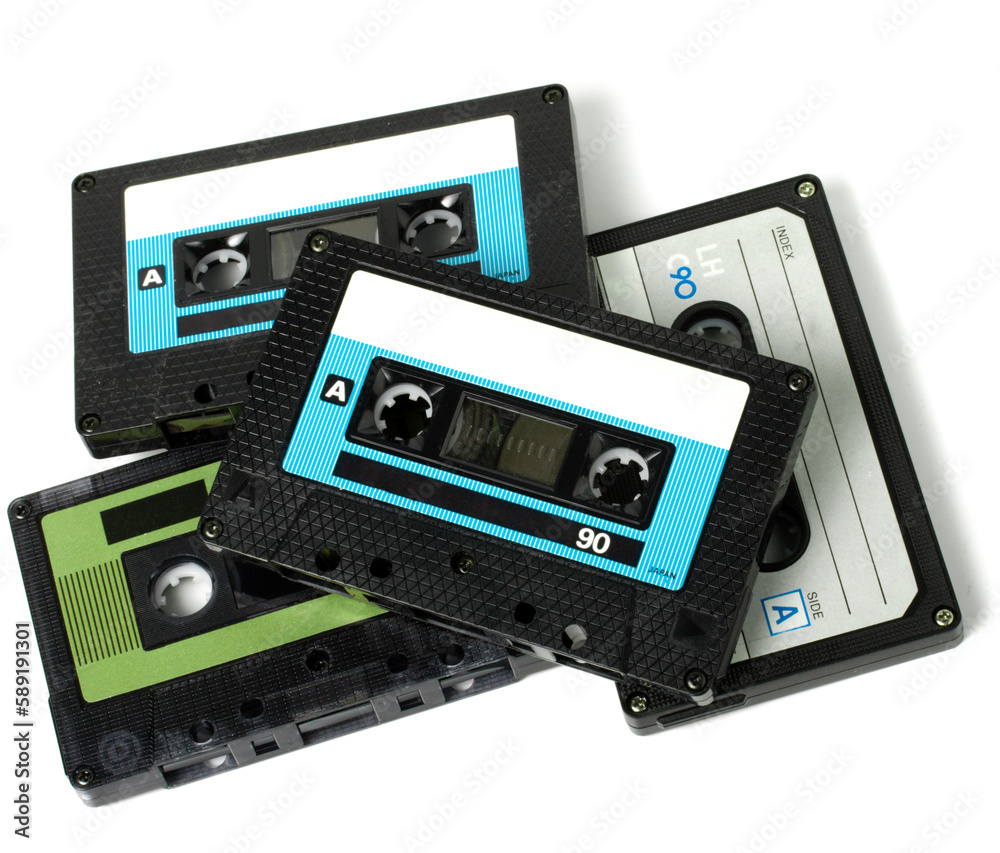 Several audio cassettes (tapes) isolated Several audio cassettes (tapes) isolated