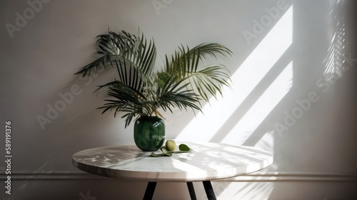 Minimal scene with marble and nature elements for presentation of product