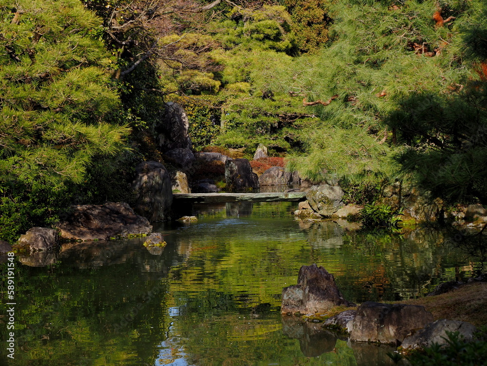  紅葉に包まれた池