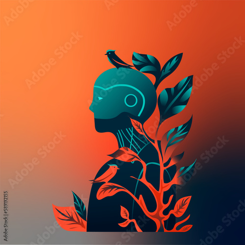 Vector illustration of a robot. artificial intelligence Chat bot human helper.