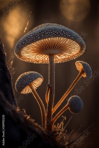 Laccaria laccata mushroom close up. Generative AI photo