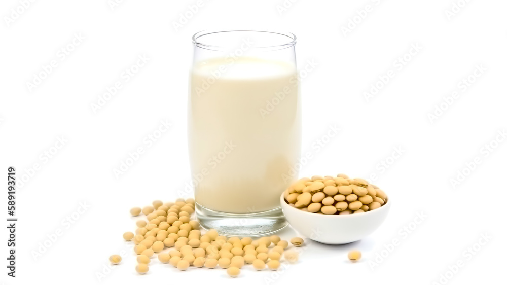 Soy milk in glass isolated on white background. Generative AI Soy milk in glass isolated on white background. Generative AI
