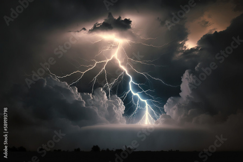 Gewitter in dunklen Wolken - Sturm, Blitze und Wolken mit Lichteffekt photo