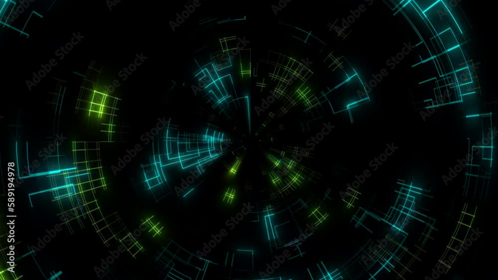 Digital screen with neon led lines and space HUD elements, motion abstract corporate, cyber, futuristic and retro style background Digital screen with neon led lines and space HUD elements, motion abstract corporate, cyber, futuristic and retro style background