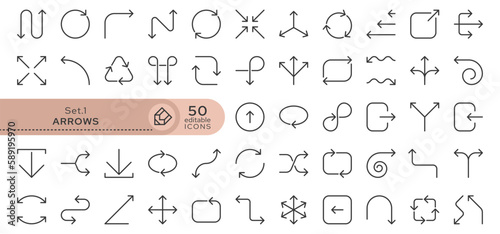 Set of conceptual icons. Vector icons in flat linear style for web sites, applications and other graphic resources. Set from the series - Arrows. Editable outline icon.	
