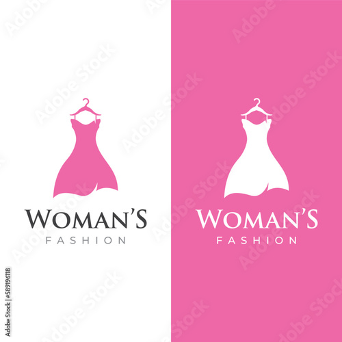 Women fashion logo template with clothes hanger, luxury clothes.Logo for business,boutique,fashion shop,model,shopping and beauty.