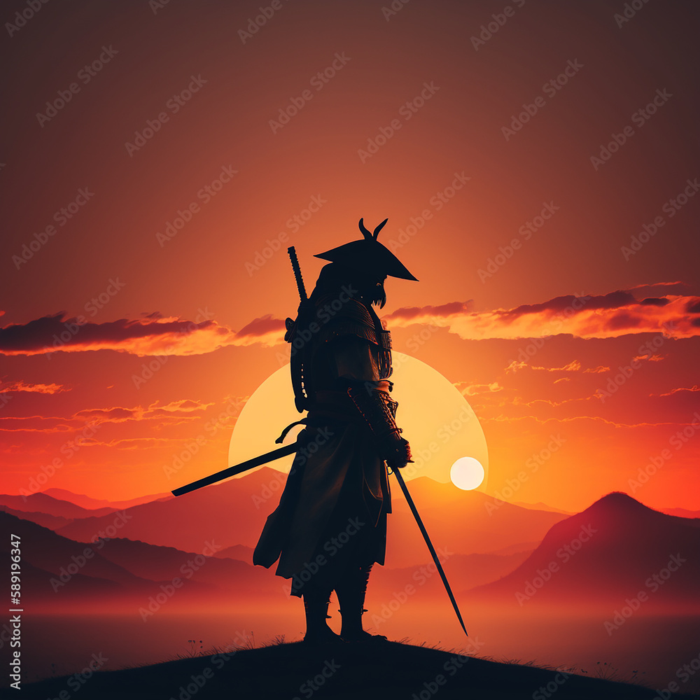 samurai in the sunset with two swords samurai in the sunset with two swords