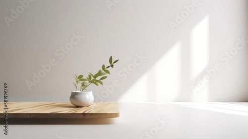 Minimal scene with white wall and nature elements © ZEKINDIGITAL