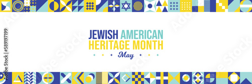 Jewish American Heritage Month Vector Illustration. May Awareness and Celebration. Neo Geometric pattern abstract graphic design. Israel Star of David. Social media post, website header, promotion art