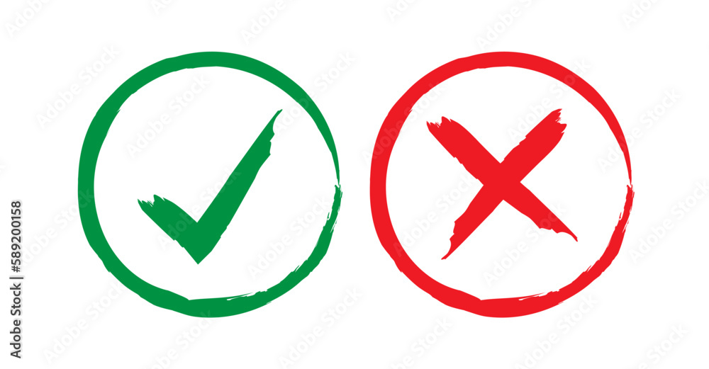 Acceptance and rejection symbol vector, Circle brush stroke borders. Symbolic OK and X icon, Tick and cross signs, check marks design Acceptance and rejection symbol vector, Circle brush stroke borders. Symbolic OK and X icon, Tick and cross signs, check marks design