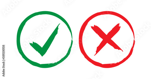Free Download Acceptance and rejection symbol vector, Circle brush stroke borders. Symbolic OK and X icon, Tick and cross signs, check marks design - GFXLoad