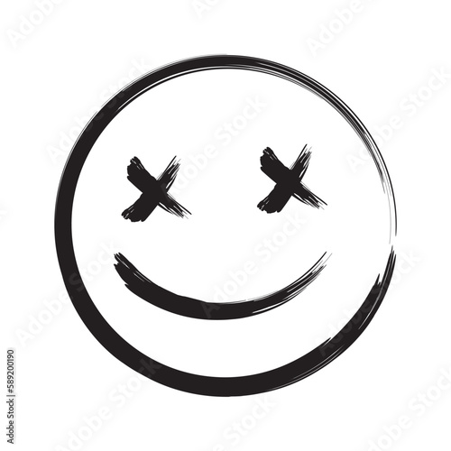 Scary Grunge Smile Face vector dead emoji, ink brush dead emoticon icon vector