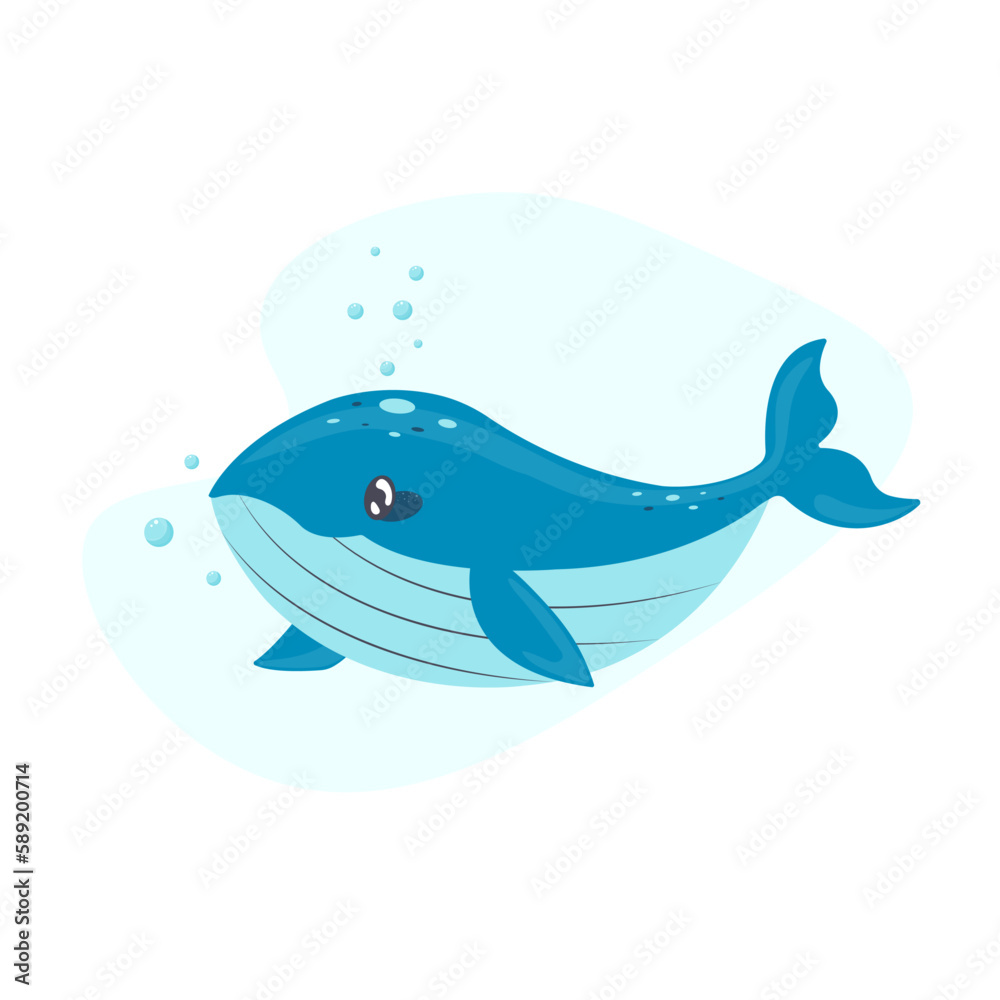 Cute blue whale swimming in sea or ocean. Giant underwater animal Cute blue whale swimming in sea or ocean. Giant underwater animal