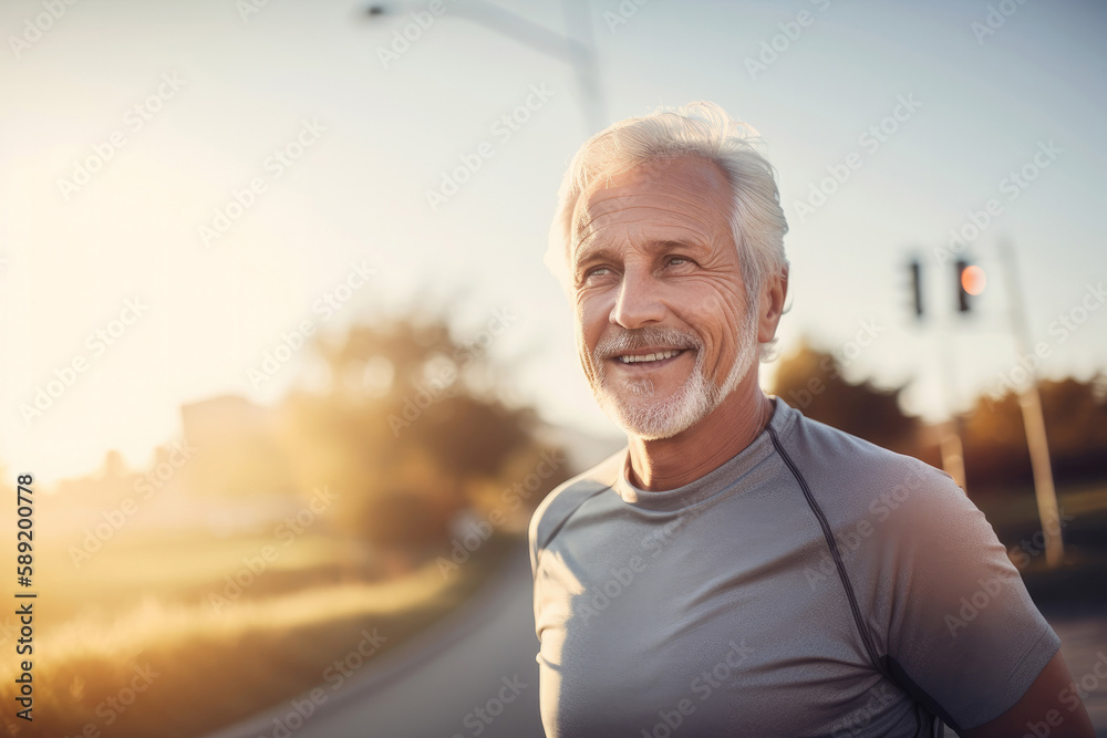 Portrait of a grey haired older man exercising outdoors. Generative ai Portrait of a grey haired older man exercising outdoors. Generative ai