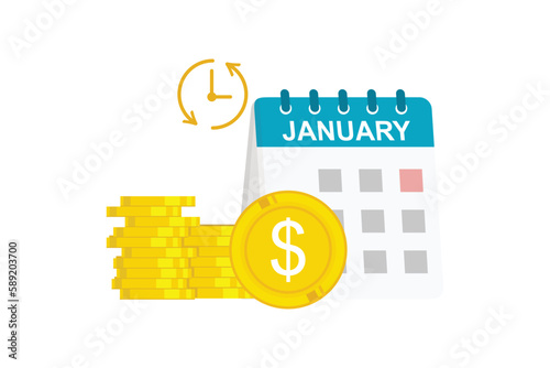 Subscription payment vector icon. Calendar with a monthly payment date for a registered member and with recurring payment icon. Monthly subscription payment basis fee concept.