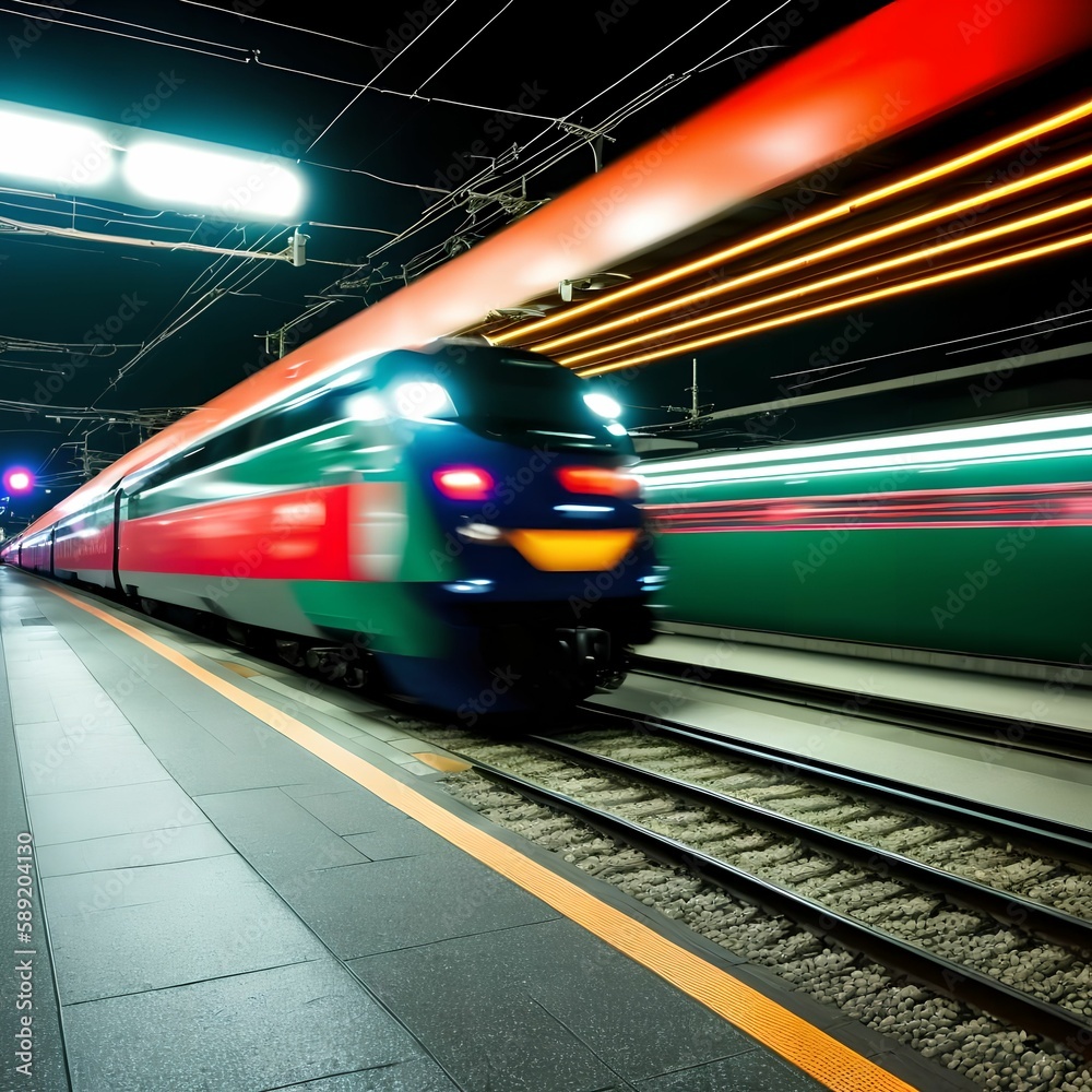 Fototapeta premium hi speed modern moving train, generative art by A.I.