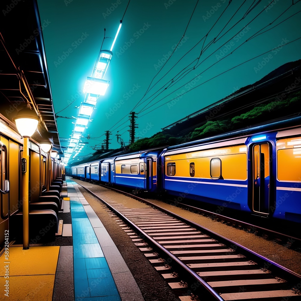 Obraz premium modern train station platform, generative art by A.I.