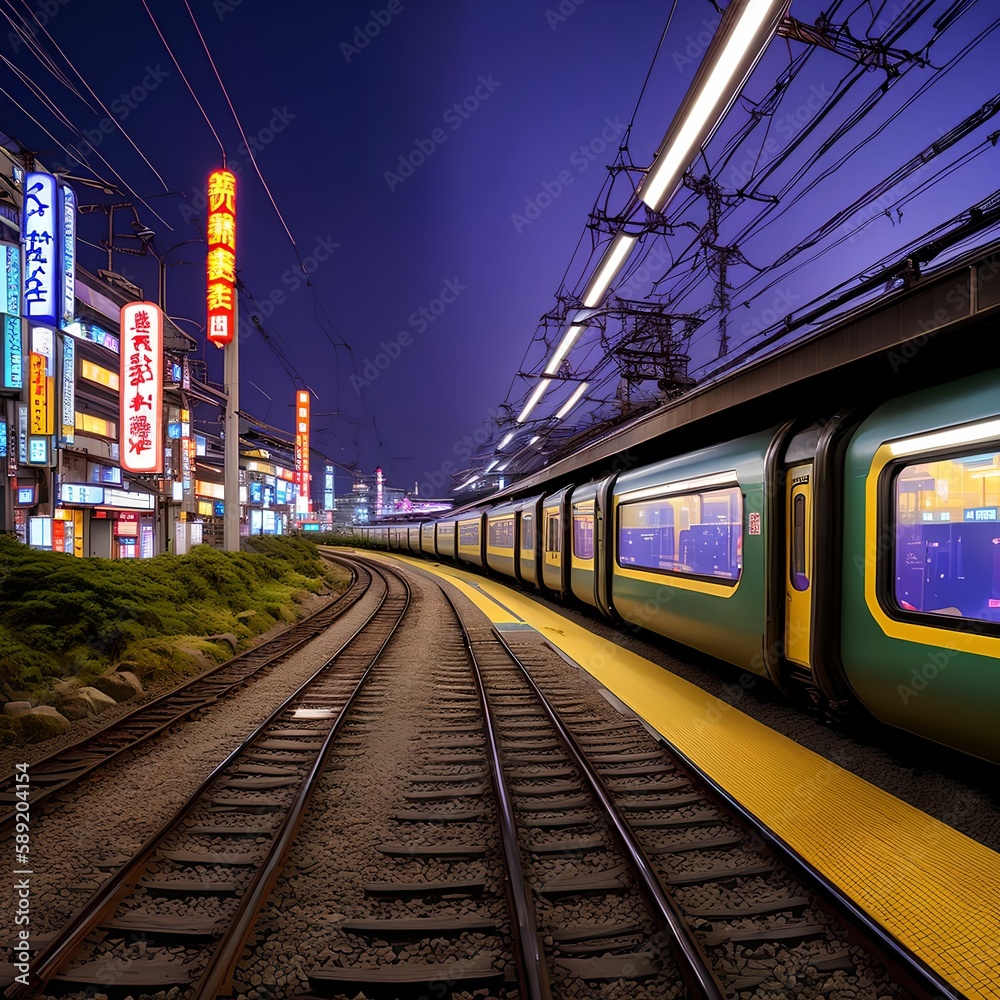 Fototapeta premium hi speed modern moving train, generative art by A.I.