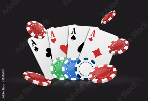 Casino concept. Axes and chips on dark background.