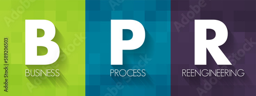 BPR Business Process Reengineering - redesign of core business processes to achieve dramatic improvements in productivity, cycle times and quality, acronym text concept background
