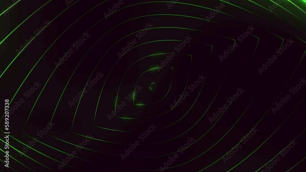 Psychedelic and illusion green neon shapes on black gradient, motion abstract futuristic, cyber, club and music style background