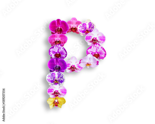 P shape made of various kinds of orchid flowers