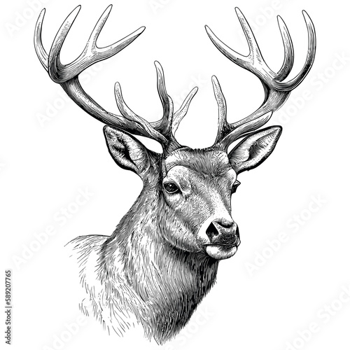 Obraz na płótnie Hand Drawn Engraving Pen and Ink Deer Head Vintage Vector Illustration