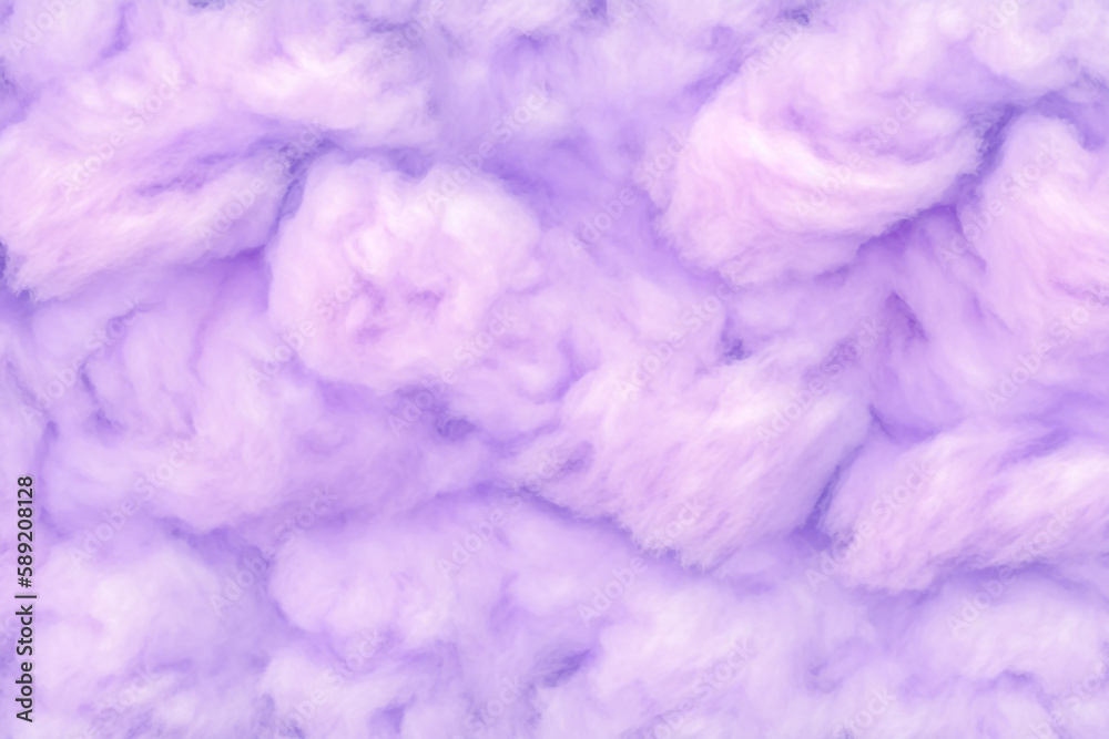 Fototapeta premium Sweet purple fluffy cotton candy background, soft colorful pastel candyfloss texture, abstract blurred dessert Ai generated