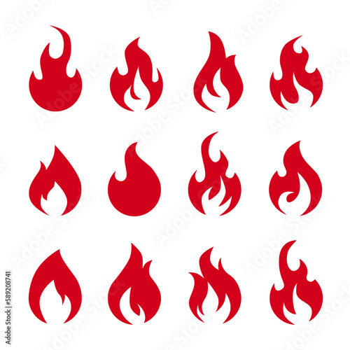 Fire set icon. flat design illustration vector. red isolated on white background 