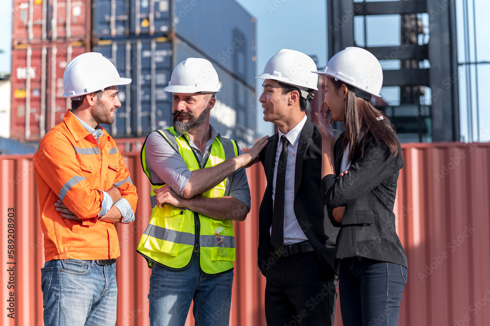 group of businessman, Logistics engineer and inspector and businessman cheer up and happy to about success business deal and project in shipping containerin commercial transport port group of businessman, Logistics engineer and inspector and businessman cheer up and happy to about success business deal and project in shipping containerin commercial transport port