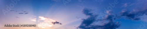 Dramatic panorama sky with cloud on sunrise and sunset time. Panoramic image..