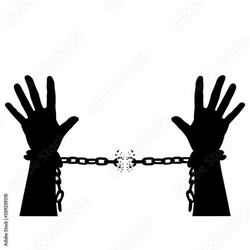 Silhouette of hand and chain, emancipation day illustration