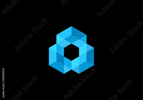 3d Cube glass iconic logo symbol