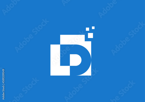 Digital logo pixel symbol letter L D with negative space
