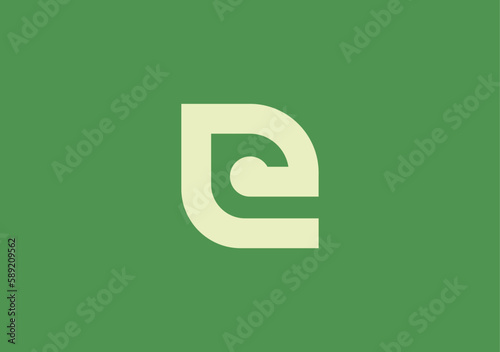 E leaf flat logo monogram green background