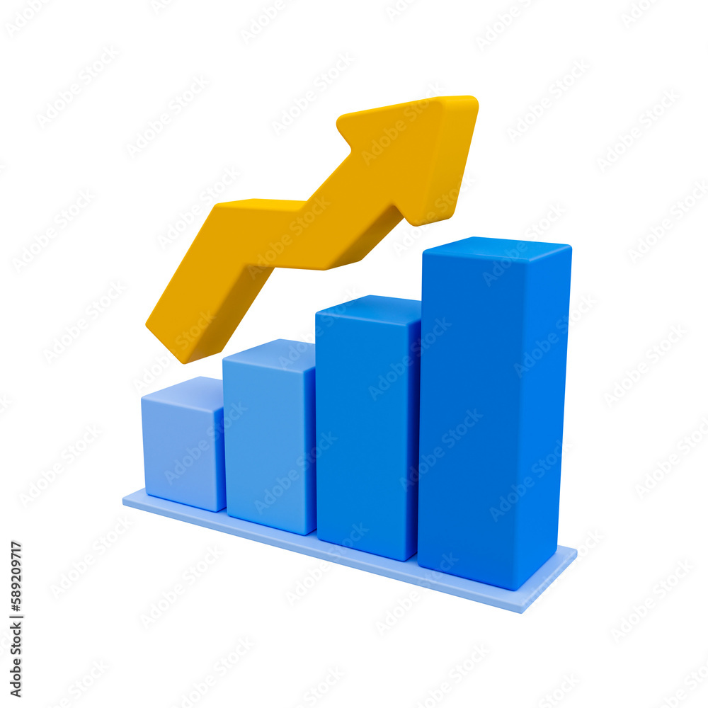 3d minimal data analysis icon. soaring finances. stock up. Strengthening currency. A bar graph with an arrow up. 3d illustration. 3d minimal data analysis icon. soaring finances. stock up. Strengthening currency. A bar graph with an arrow up. 3d illustration.