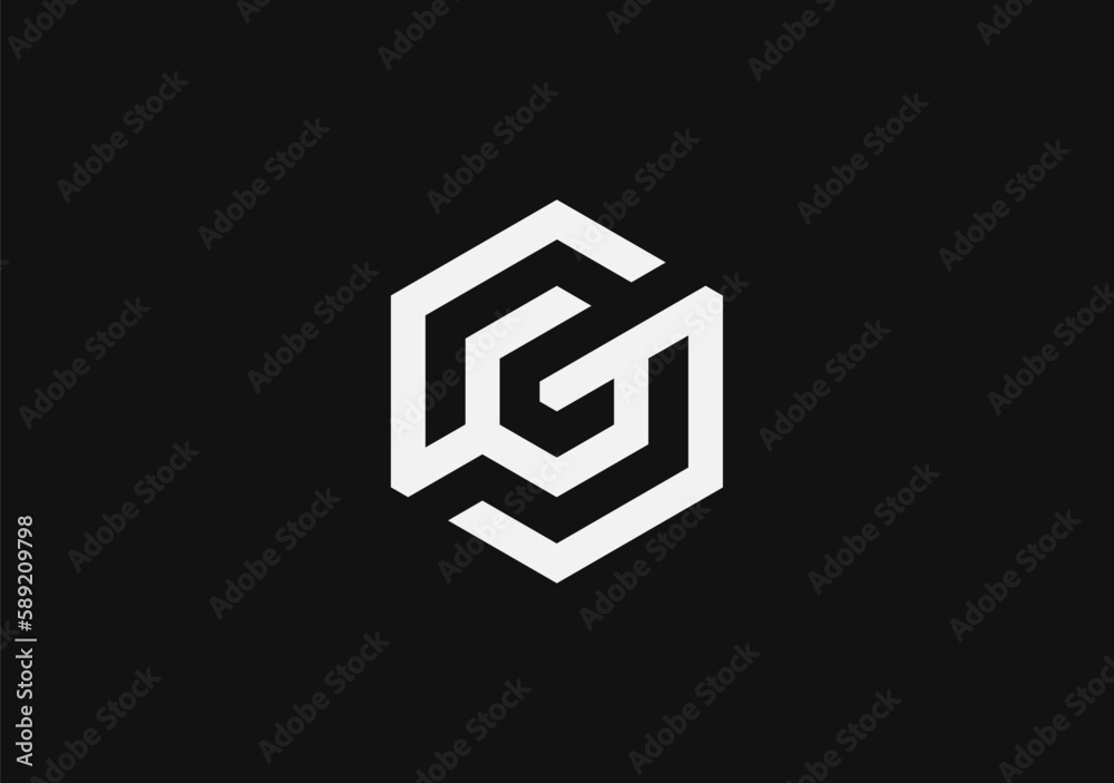 Monogram letter S G or GS in hexagon geometric cube logo Monogram letter S G or GS in hexagon geometric cube logo