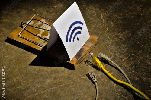 Wireless Bait and Mouse Trap, Free Wi-fi Risks. Cyber crime and hacking, crime
