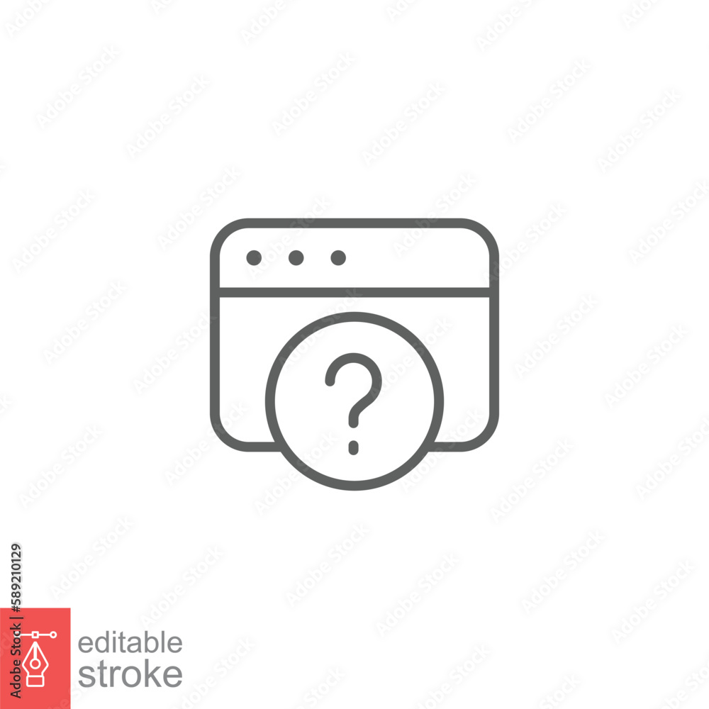 FAQ icon. Frequently asked question, web page, browser window, helpdesk concept. Simple outline style. Thin line symbol. Vector illustration isolated on white background. Editable stroke EPS 10.