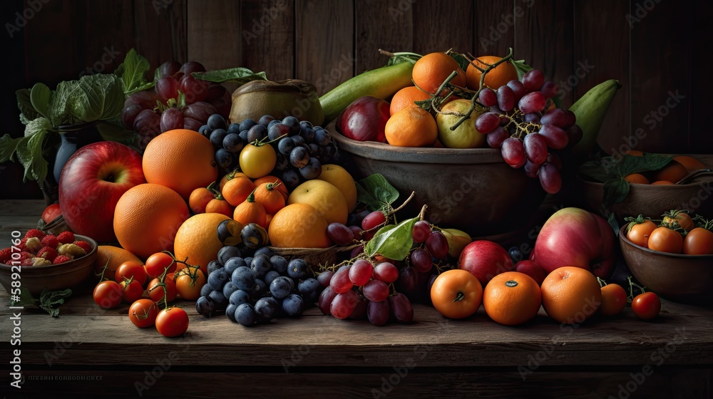 fruits and vegetables in a basket, created with ai generative ai technology fruits and vegetables in a basket, created with ai generative ai technology
