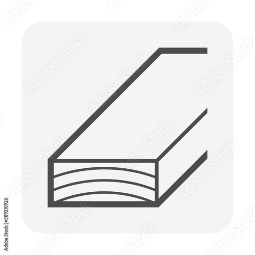 Rectangular wood, girder or lumber vector icon. Natural material by cutting, processing in sawmill industry for made frame, beam, column or structure in house construction, furniture or woodworking.