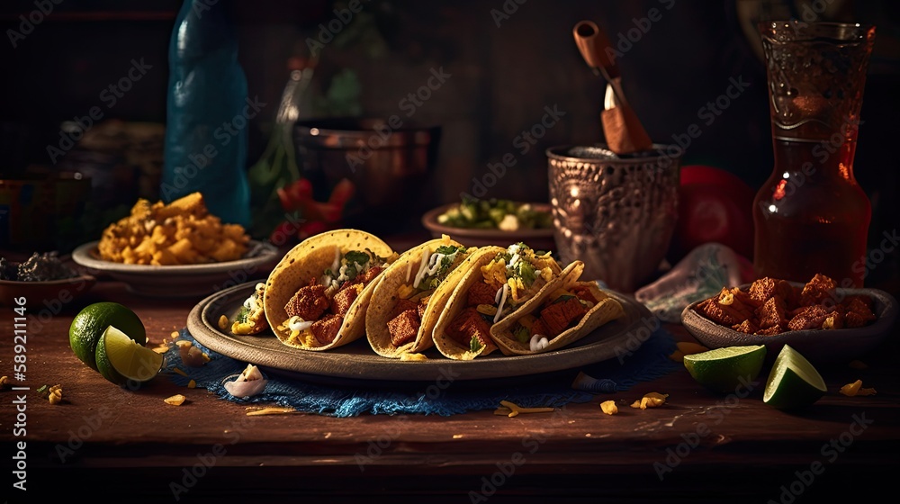 tacos al pastor in a table, created with ai generative ai technology